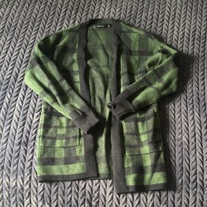 Oversized Black and Green Plaid Cardigan